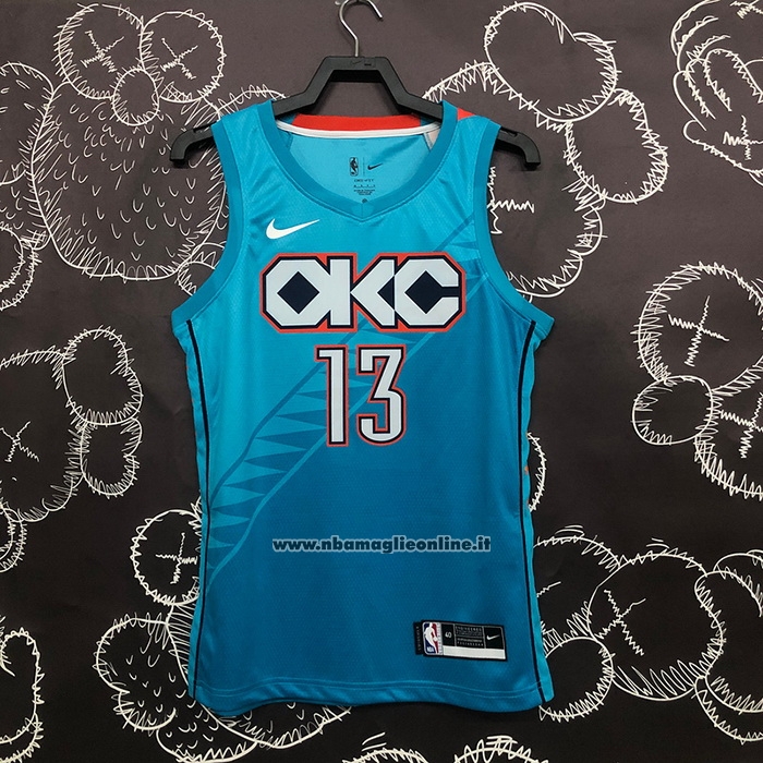 Maglia Oklahoma City Thunder Paul George #13 Citta 2018-19 Blu
